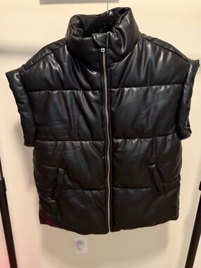 Fashion Nova Black Faux Leather Quilted Puffer Vest